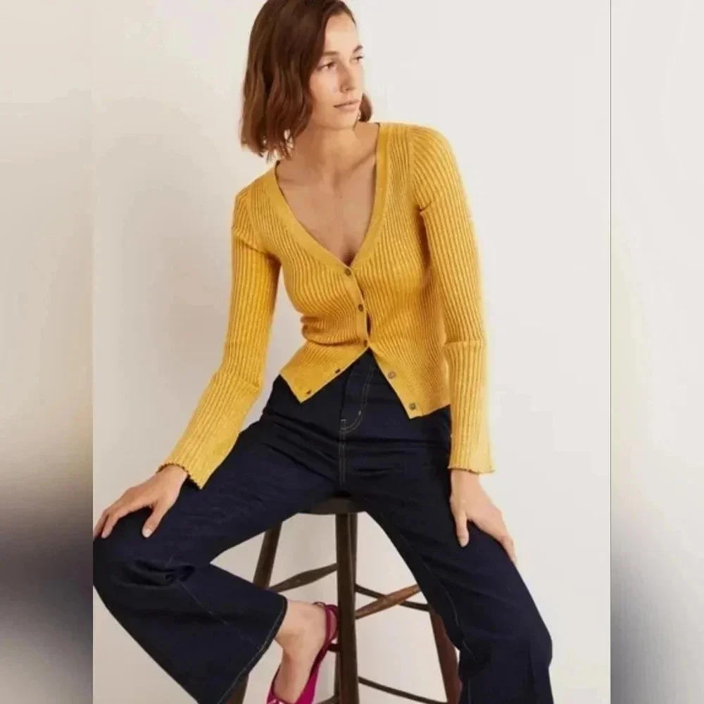 Boden Gold Ribbed Metallic Cardigan - Picture 4 of 9